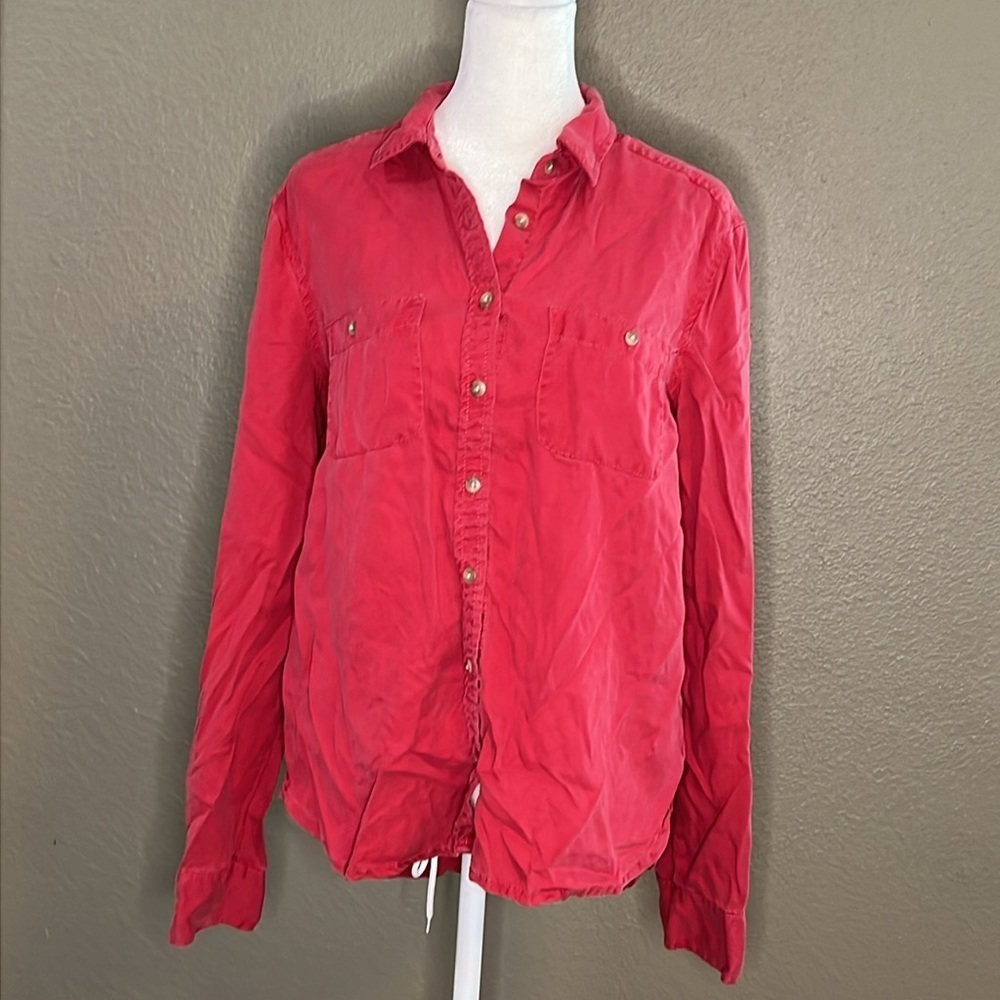 American Eagle Button Down Long Sleeve Shirt Red Size Small